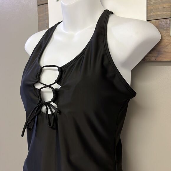 SHEIN Black One Piece Plunging Neckline with Tie and Razorback Swimsuit- Large - Picture 3 of 15